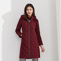 女款中长款时尚绗线休闲舒适保暖羽绒服外套 XL 富贵红