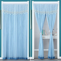 沐凡（mufan）门帘隔断帘不透人家用免打孔卧室卫生间蕾丝女生防蚊伸缩杆过道 满天星-蓝色 85*190cm