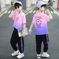 AN男童套装夏装2023新款中大童网红男孩洋气夏季儿童运动短袖衣服潮 粉色 120码(建议身高115cm左右)
