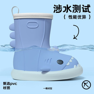 LATE TIME小鲨鱼雨靴小孩宝宝外穿防滑卡通胶鞋软底防水水鞋男女童儿童雨鞋 黄绿 170内长17cm