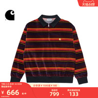 Carhartt WIP长袖POLO衫男装经典金色LOGO刺绣条纹半拉链222041J