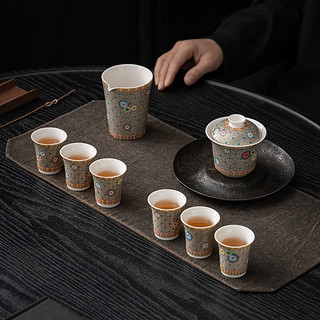 苏氏陶瓷（SUSHI CERAMICS）掐丝银高档功夫茶具套装非遗大师郑文强作品三才盖碗礼盒装