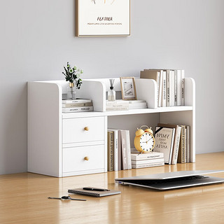悦美妙桌上书架办公学习桌收纳架桌面置物架小型简易多层带抽屉储物架子 暖白色83cm