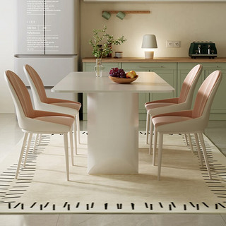 陈大侠 奶油风岩板餐桌小户型现代简约家用餐桌椅组合白色长方形饭桌子 奶油风餐桌+4椅