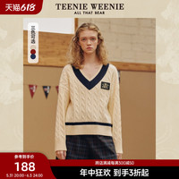 TeenieWeenie小熊V领撞色套头针织衫学院风 酒红色 160/S