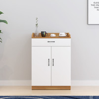 佐盛办公柜木质储物柜矮柜客厅餐边柜茶水柜浅胡桃+白色 双门单抽款