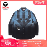 Aape旗舰店男装春夏猿颜潮流多色印花格纹渐变长袖衬衫8396XAI