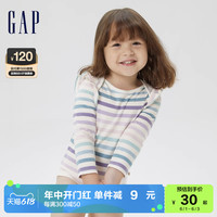 Gap婴儿春季条纹连体衣771544儿童装爬服可爱包屁衣 紫色条纹 90cm(18-24月)