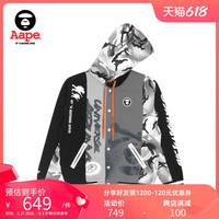 Aape男装秋冬猿颜徽章字母印花迷彩撞色拼接连帽卫衣3738XXF