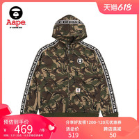Aape男装秋冬猿颜徽章字母印花LOGO织带迷彩加绒拉链卫衣3476XAB