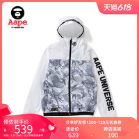 Aape男装春夏猿颜徽章字母印花迷彩拼接轻薄连帽风衣7157XXA