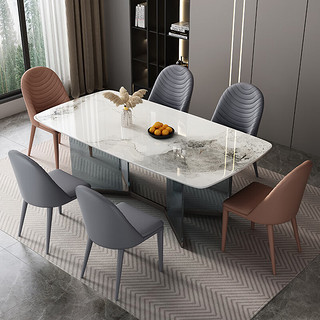 卡洛森（KALUOSEN）意式岩板餐桌椅组合家用小户型现代轻奢亮光岩板长方形高端饭桌 雪山白亮光 1.5米单桌