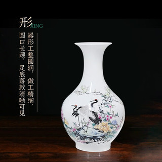 收藏天下景德镇陶瓷器仿古粉彩花瓶客厅摆件酒柜玄关博古架电视柜瓷瓶摆设 鹤鹿同春玉壶赏瓶对瓶+证书+底座