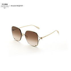 ALEXANDER MCQUEEN 亚历山大.麦昆（ALEXANDER MCQUEEN）太阳眼镜 女士 棕色镜片金色镜框AM0366S 002