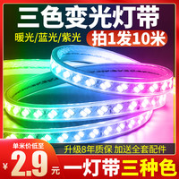 拉伯塔 LABOT三色变光家用灯带led灯条变色220V户外防水rgb超亮灯带条客厅吊顶