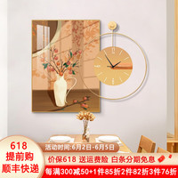 唤墙北欧风餐厅装饰画带钟表家大业大绿植花卉壁画客厅背景墙时钟挂画 花开富贵G款 50*70cm晶瓷+直径50cm钟表