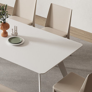 陈大侠奶油风岩板餐桌现代简约长方形吃饭桌子家用轻奢小户型餐桌椅组合 岩板餐桌+6椅