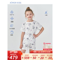 Aimer kids爱慕儿童奶皮熊兔点点女孩短袖上衣三分裤套装AK143C371 白底熊兔满印 90