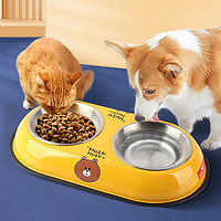 HELLOJOY 狗碗狗盆狗食盆猫碗宠物碗宠物用品不锈钢双碗防滑黄色小号