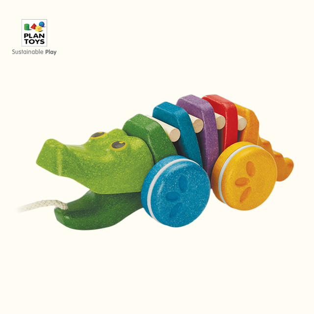PLAN TOYS plantoys小鳄鱼儿童玩具宝宝学步拖拉彩色木制拉绳牵引牵绳礼物