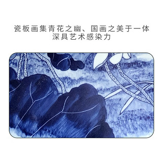 收藏天下景德镇手绘青花瓷板画玄关装饰画新中式客厅餐厅挂画荷花事事如意 《和美》实木画框装裱 44.5*50cm