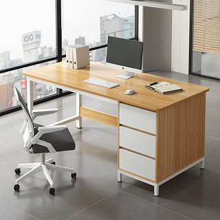 普派（Pupai）电脑桌台式办公书桌多功能带抽屉钢木结构职员桌子 橡木色140cm