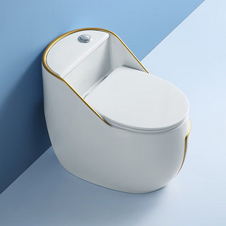 惠子（HUIZI）卫浴抽水马桶个性创意蛋形坐便器防臭大冲力虹吸式家用坐厕座便器 白色金边 250坑距