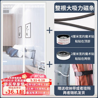 明航全磁条防蚊虫金刚网纱门帘夏季免打孔魔术贴磁性自吸卧室沙门帘子 白色条纹 宽90*高205cm