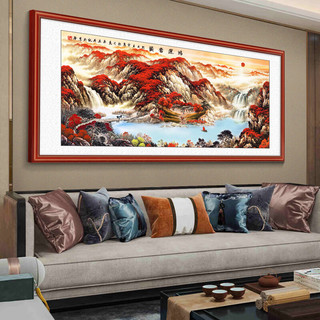 酣墨香山水画客厅装饰画办公室挂画紫气东来新中式沙发背景墙壁画靠山图 FD107铝合金边框 143*63cm 红胡桃木纹色框+闪银布