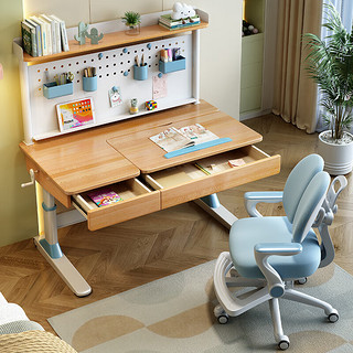 贵嘉缘（GUI JIA YUAN）实木书桌学习桌可手摇升降写字桌学生家用办公桌电脑桌带书架家具 书桌带书架+矫姿椅D 长宽高：1.0*0.6*1.35米