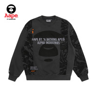 Aape 联名Alpha男装秋冬迷彩猿颜字母印花宽松长款薄绒卫衣9621XXJ
