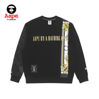 Aape 旗舰店男装秋冬字母刺绣迷彩图案拼接圆领宽松版卫衣3881XXJ