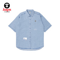 Aape旗舰店男装春夏猿颜徽章字母刺绣重磅牛仔短袖衬衫8453XXK