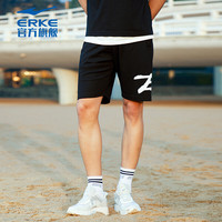 ERKE 鸿星尔克 男裤针织五分裤男士透气薄款短裤休闲运动裤 51222213045 正黑 XL