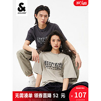 杰克·琼斯（JACK&JONES）夏季男装新款T恤宽松圆领休闲胸前植绒胶印短袖上衣223101107 E39碳灰色 175/96A/M