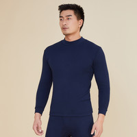 男士100%纯棉加厚秋衣男士保暖内衣上衣 3XL 深藏青