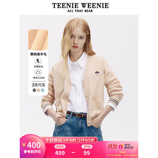 TeenieWeenie小熊V领针织衫开衫毛衣短外套外穿羊毛2022新款女 卡其色 165/M