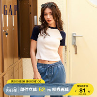 Gap 盖璞 女装插肩袖T恤纯棉罗纹美式短款858129夏季辣妹上衣