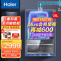 海尔（Haier）燃气热水器家用 变频恒温智能防冻节能速热低压启动抗风天然气热水器12/13/16升 EC5FP 智控净水+双增压下置风机三管零冷水16升 天然气