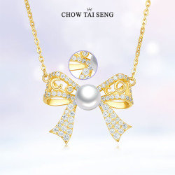 CHOW TAI SENG 周大生 女士925银蝴蝶结珍珠项链 S1PC0512