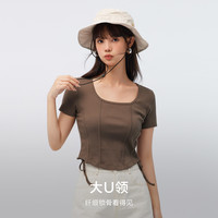 森马 Semir短袖T恤女短款紧身针织衫性感2023夏新款纯色鱼骨上衣小心机