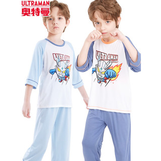 ULTRAMAN 奥特曼 多妙屋奥特曼男童睡衣套装莫代尔夏季薄儿童家居服男孩宝宝赛罗空调迪迦 蓝色 130cm