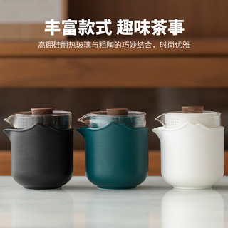 琦轩源  功夫旅行茶具户外旅游喝茶装备便携式一壶三杯陶瓷定制快客杯 粗陶疏影快客杯-雅黑(烟灰)
