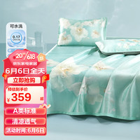 水星家纺冰丝席A类可水洗床单1000D冰丝席床上用品 草绿色 250cm×250cm