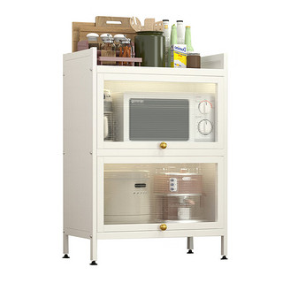 豫鑫辉（XH）厨房置物架落地置物柜碗柜微波炉烤箱带门收纳架70长三层置物柜