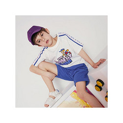 MQD 马骑顿 童装男童短袖T恤套装中大童韩版两件套夏装新款儿童运动潮装男 本白 120cm