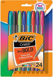 BiC 比克 MSBAPP241-A-AST Cristal Xtra 粗体时尚圆珠笔，中号笔尖（1.6毫米），多种颜色，24支