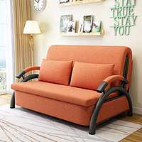 雅客集沙发床坐卧两用沙发可折叠布艺伸缩款客厅多功能沙发椅家用午睡椅 有储物功能 橙色 1米