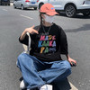chic小众港风简约字母印花oversize夏款宽松短袖T恤女情侣装上衣 群星字母  黑色 L