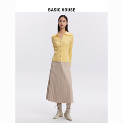 Basic House/百家好百褶裙女2023春季新款休闲条纹优雅A字半身裙